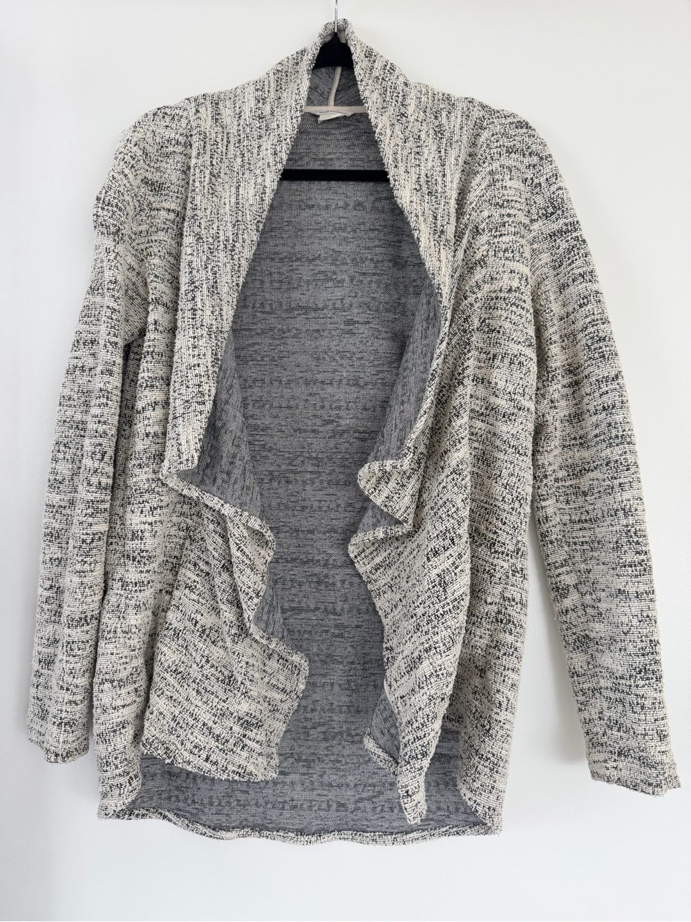 Club Monaco Open-Front Sweater Cardigan with Pockets in Black and White Knit